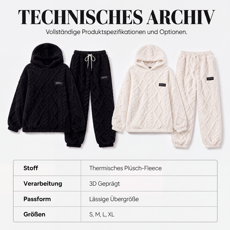📢📢50%Rabatt!!!🎉✨Plüsch-Zopfmuster-Kapuzenpullover und -Hosen-Set für Damen