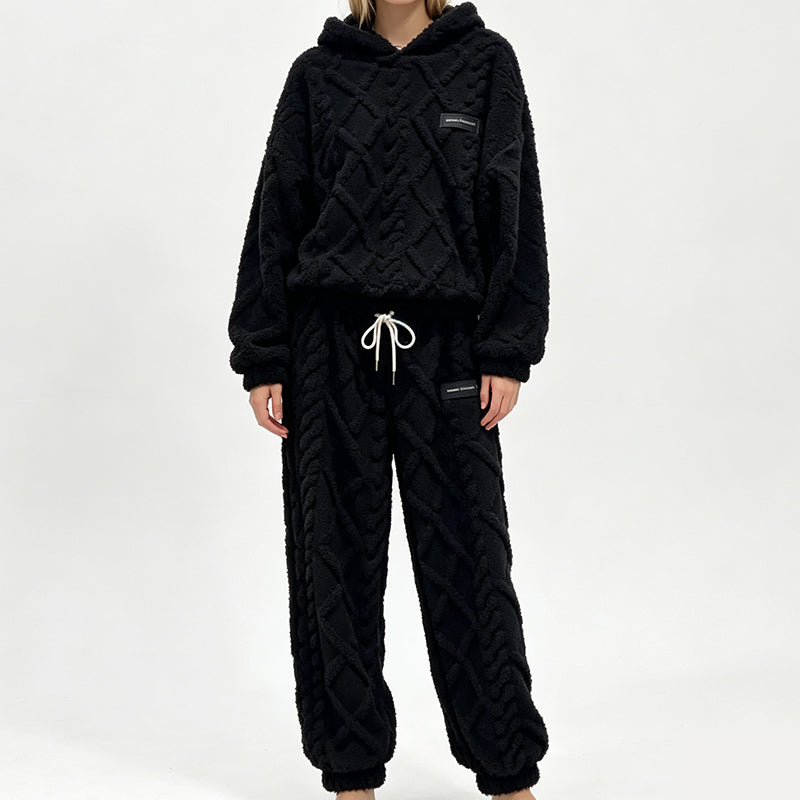 📢📢50%Rabatt!!!🎉✨Plüsch-Zopfmuster-Kapuzenpullover und -Hosen-Set für Damen