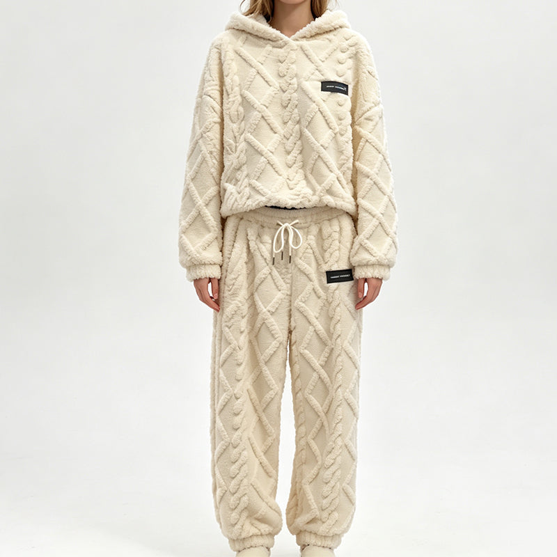 📢📢50%Rabatt!!!🎉✨Plüsch-Zopfmuster-Kapuzenpullover und -Hosen-Set für Damen