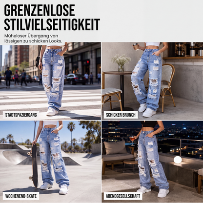 📢📢50%Rabatt!!!🎉⭐Weite Jeans für Damen mit Rissen, Destroyed-Effekt und hoher Taille