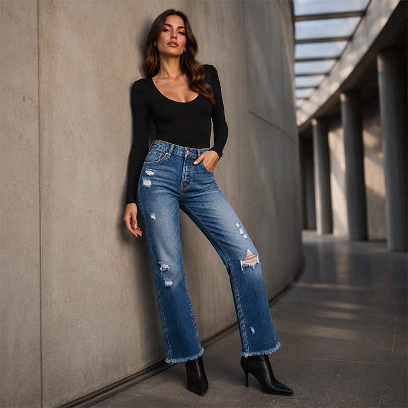 💎👖 Neuheiten – High-Waist-Distressed-Jeans – vintage und vielseitig