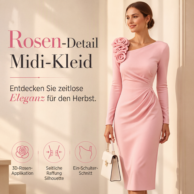 📢📢50%Rabatt!!!💎✨ Jetzt im Trend – Rosendetail-Midikleid – vielseitig und stilvoll