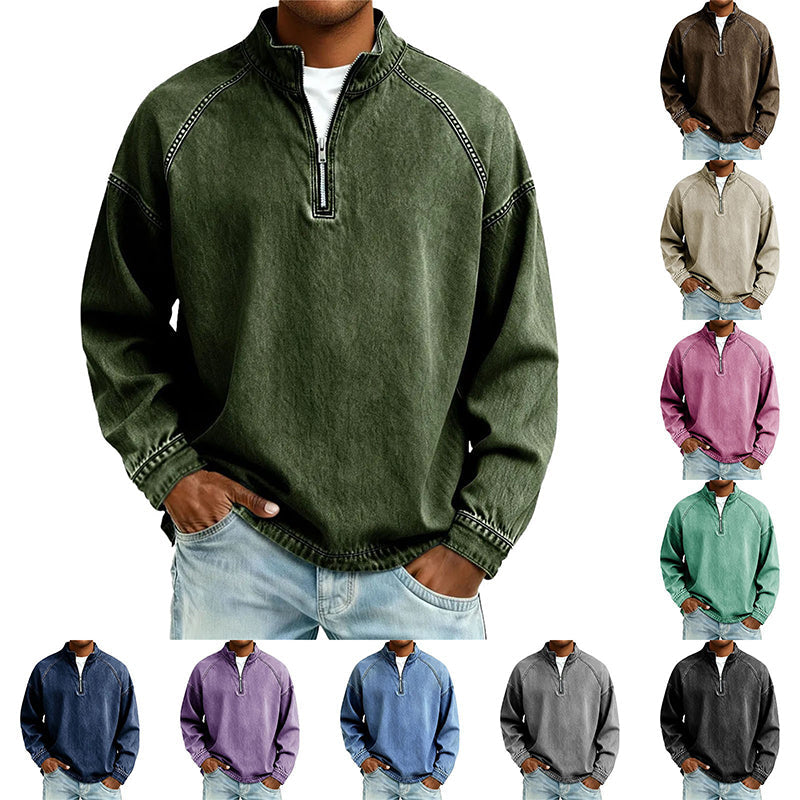 👕Herren-Pullover mit halbem Reißverschluss im Vintage-Look – Lässiges Sweatshirt im Streetstyle ✨