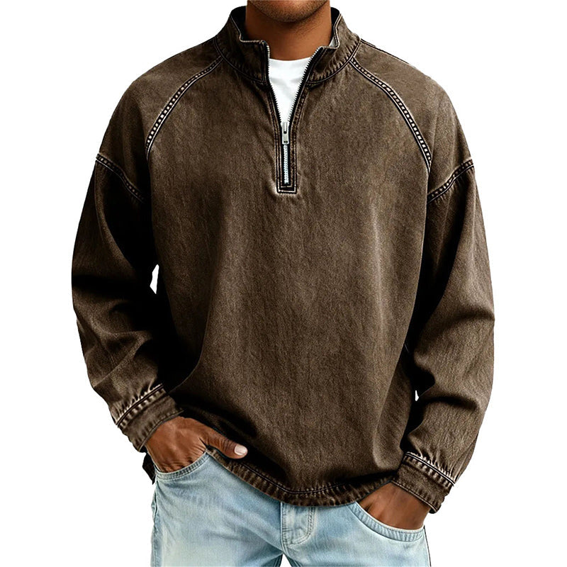👕Herren-Pullover mit halbem Reißverschluss im Vintage-Look – Lässiges Sweatshirt im Streetstyle ✨