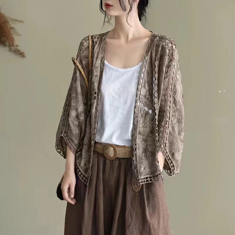 Locker sitzende Cardigan aus Hohlspitze für Damen