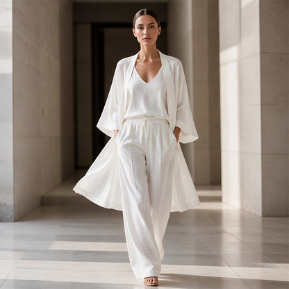 👚 50 % RABATT | 3 Teile, unzählige Looks – Damen Set mit Cardigan, Top & weiter Hose