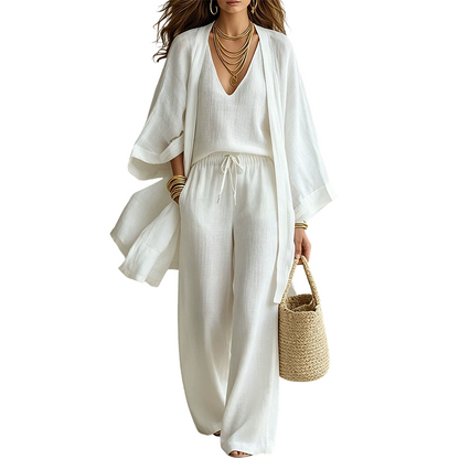 👚 50 % RABATT | 3 Teile, unzählige Looks – Damen Set mit Cardigan, Top & weiter Hose