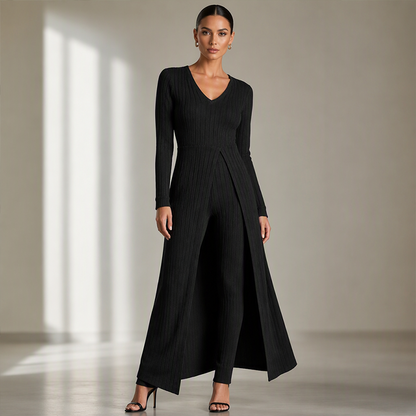 📢🎉50%Rabatt!!!🛍️✨ 2-teiliges Damen-Set: geripptes Longline-Top & schmale Hose