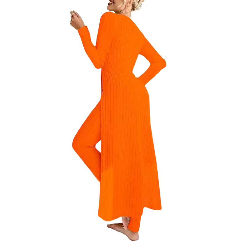 📢🎉50%Rabatt!!!🛍️✨ 2-teiliges Damen-Set: geripptes Longline-Top & schmale Hose