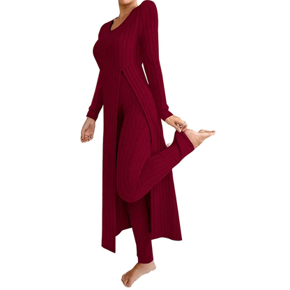 📢🎉50%Rabatt!!!🛍️✨ 2-teiliges Damen-Set: geripptes Longline-Top & schmale Hose