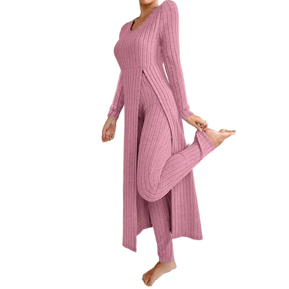 📢🎉50%Rabatt!!!🛍️✨ 2-teiliges Damen-Set: geripptes Longline-Top & schmale Hose