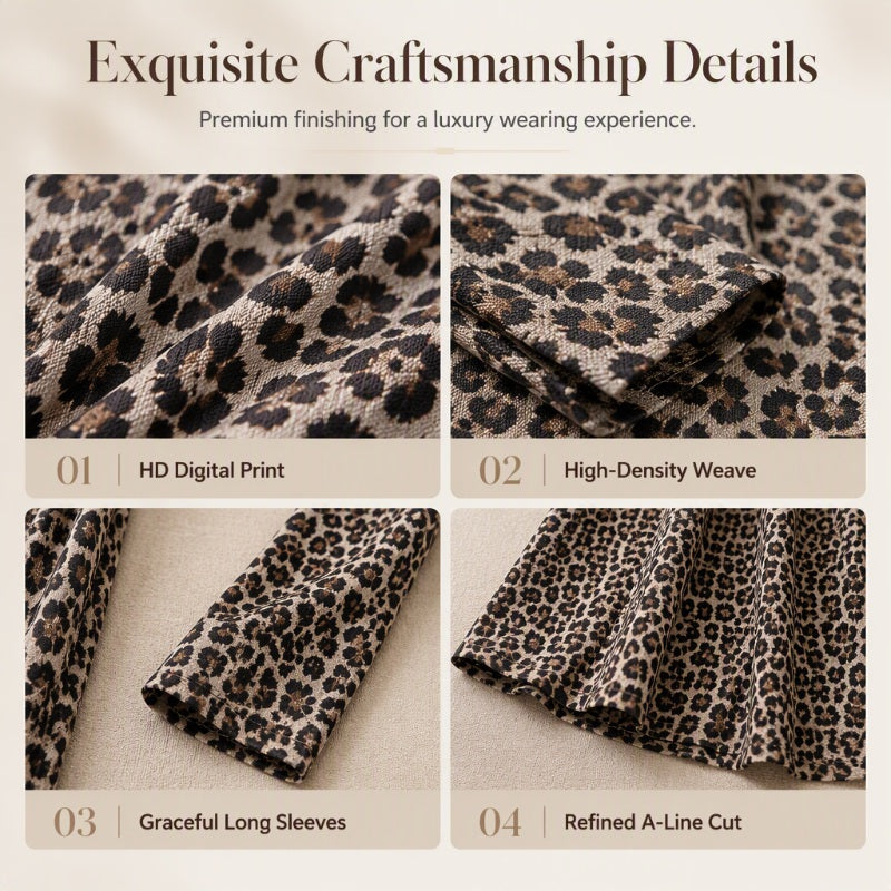 ✨ Zeitloser Statement-Look | Langärmliges Maxikleid für Damen mit Leopardenmuster