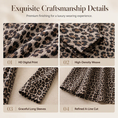 ✨ Zeitloser Statement-Look | Langärmliges Maxikleid für Damen mit Leopardenmuster