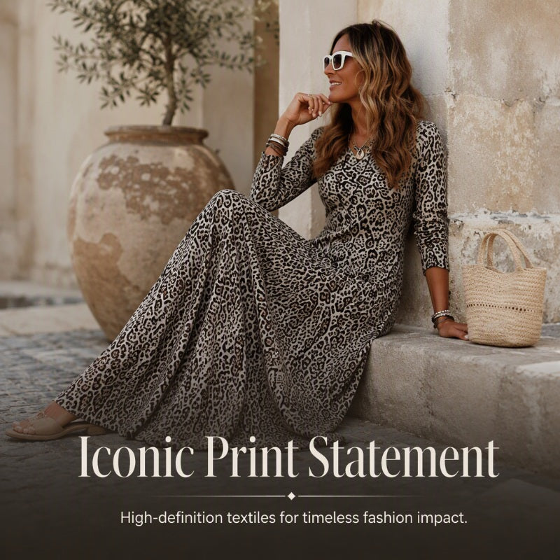 ✨ Zeitloser Statement-Look | Langärmliges Maxikleid für Damen mit Leopardenmuster