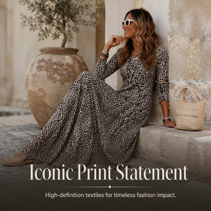 ✨ Zeitloser Statement-Look | Langärmliges Maxikleid für Damen mit Leopardenmuster