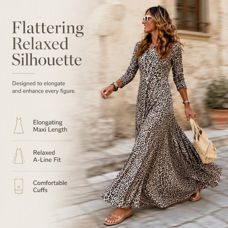 ✨ Zeitloser Statement-Look | Langärmliges Maxikleid für Damen mit Leopardenmuster