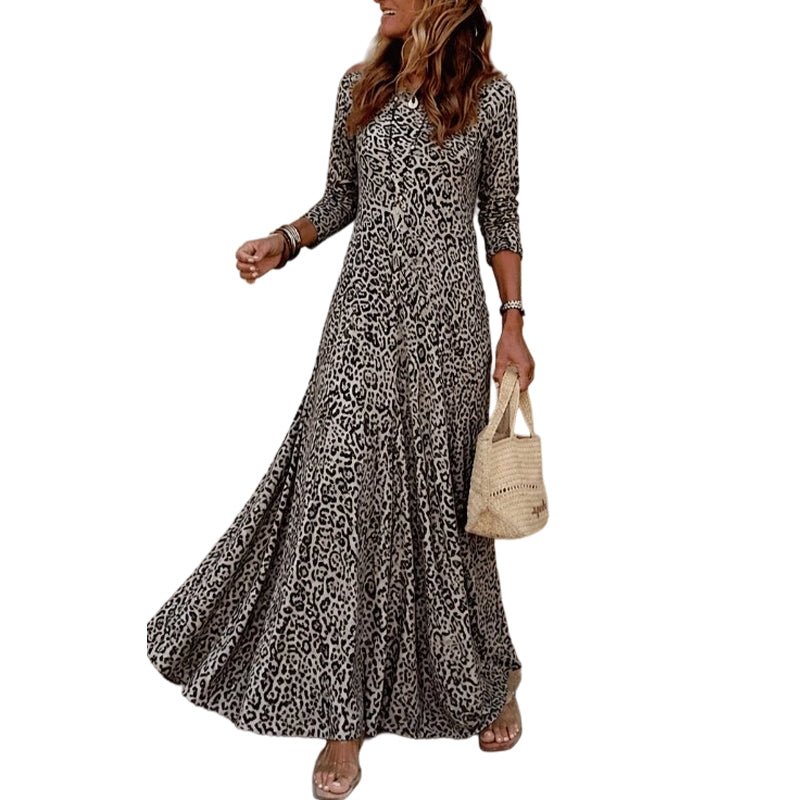 ✨ Zeitloser Statement-Look | Langärmliges Maxikleid für Damen mit Leopardenmuster