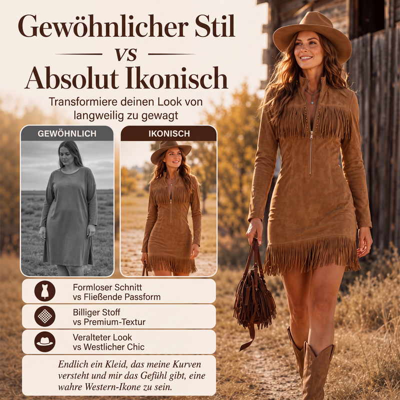 Damen Western-Kleid aus Kunstwildleder mit Fransen