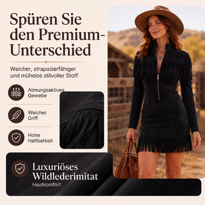 Damen Western-Kleid aus Kunstwildleder mit Fransen