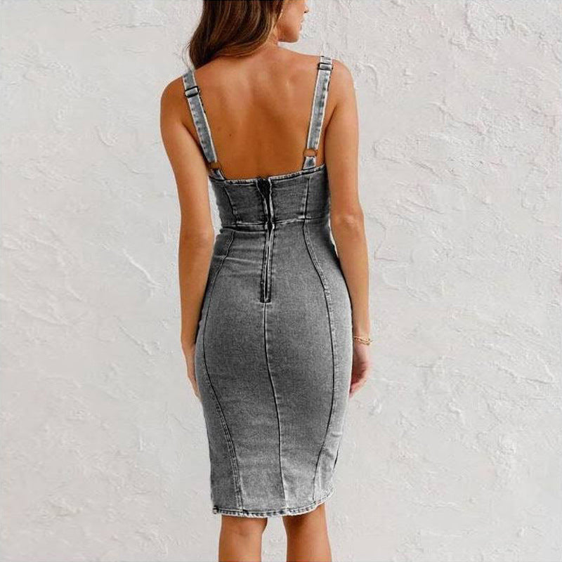 📢📢50%Rabatt!!!🎉✨Damen figurbetontes Jeanskleid mit U-Ausschnitt