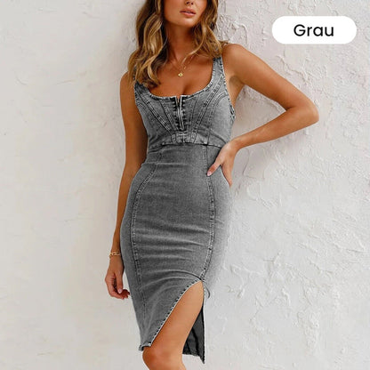 📢📢50%Rabatt!!!🎉✨Damen figurbetontes Jeanskleid mit U-Ausschnitt