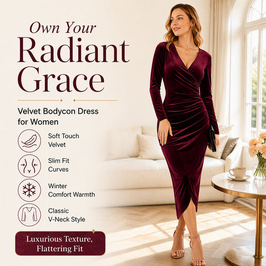 📢📢50 % Rabatt!!! 🎉✨ Damen-Samtkleid mit V-Ausschnitt und Raffungen, figurbetont