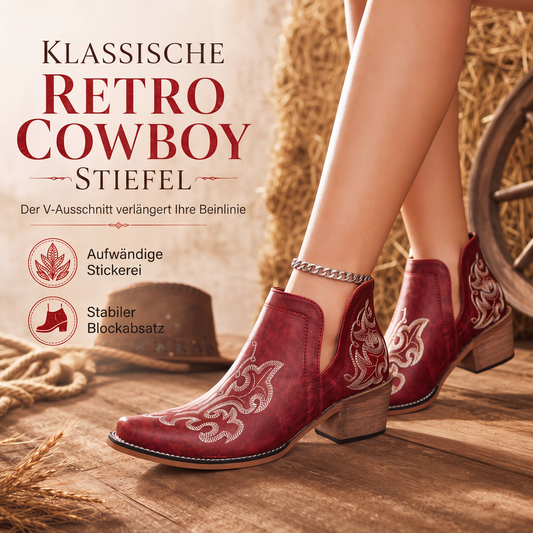 ✨Retro Damen Stiefeletten: V-Cutout, Blockabsatz & Stickerei🍂❄️