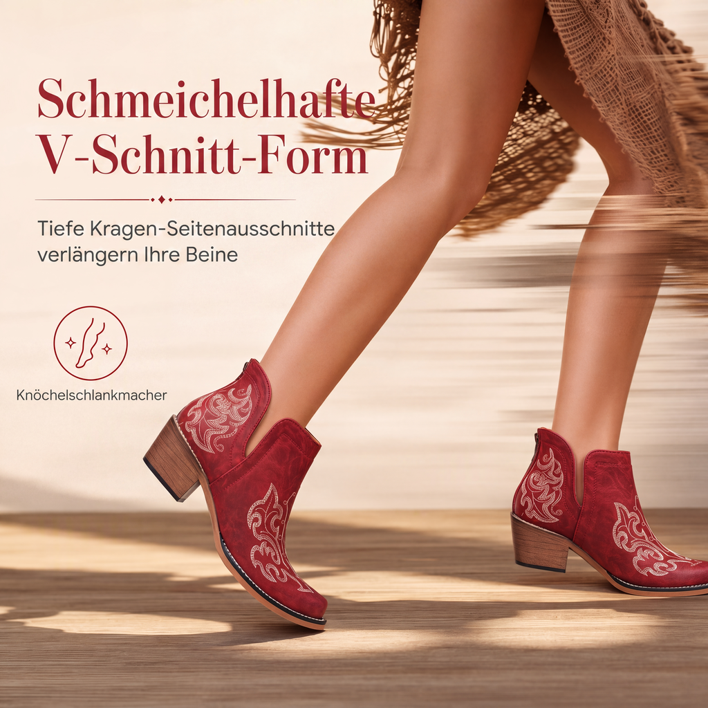 ✨Retro Damen Stiefeletten: V-Cutout, Blockabsatz & Stickerei🍂❄️