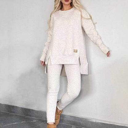 📢📢50%Rabatt!!!🎉✨Zweiteiler aus Sweatshirt mit Schlitz und High-Low-Saum & Bodycon-Hose