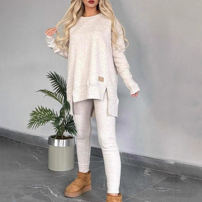 📢📢50%Rabatt!!!🎉✨Zweiteiler aus Sweatshirt mit Schlitz und High-Low-Saum & Bodycon-Hose