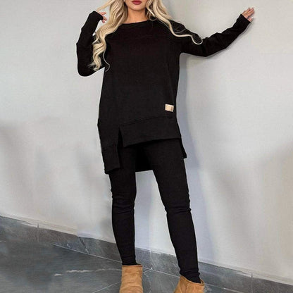 📢📢50%Rabatt!!!🎉✨Zweiteiler aus Sweatshirt mit Schlitz und High-Low-Saum & Bodycon-Hose