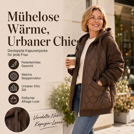 📢📢50%Rabatt!!!🎉✨Damen-Steppjacke mit Kapuze und Einsätzen