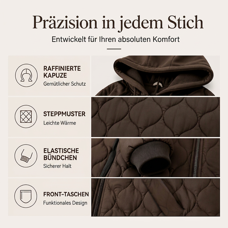 📢📢50%Rabatt!!!🎉✨Damen-Steppjacke mit Kapuze und Einsätzen