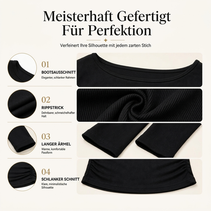 📢📢50% Rabatt!!! 🎉✨ Elegantes geripptes Strickoberteil mit U-Boot-Ausschnitt für Damen