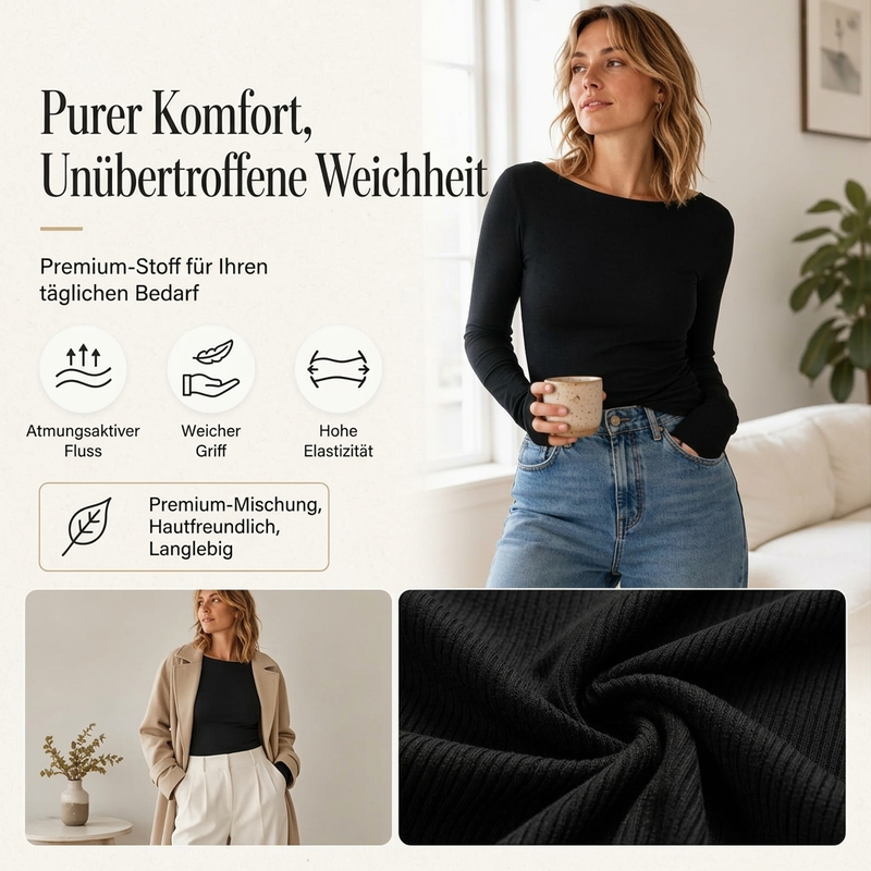 📢📢50% Rabatt!!! 🎉✨ Elegantes geripptes Strickoberteil mit U-Boot-Ausschnitt für Damen