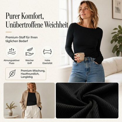 📢📢50% Rabatt!!! 🎉✨ Elegantes geripptes Strickoberteil mit U-Boot-Ausschnitt für Damen