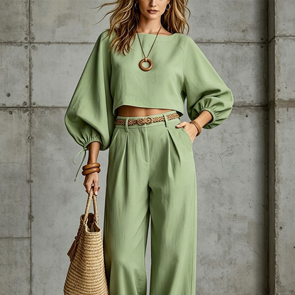📢🎉50%Rabatt!!!🛍️✨Zweiteiler aus lässigem Damen-Crop-Top und weitem Beinhose