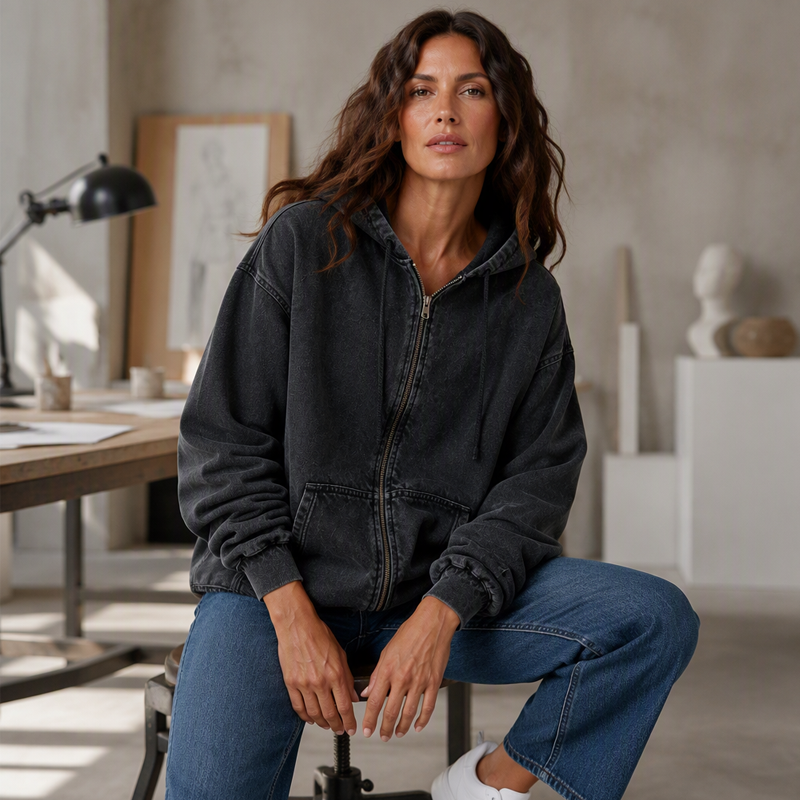 🔥 50% Rabatt | Lässiger Denim-Look mit mehr Layering-Freiheit – Damen Kapuzenjacke