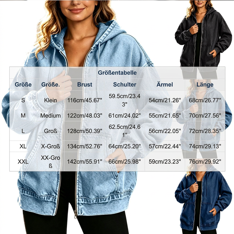 🔥 50% Rabatt | Lässiger Denim-Look mit mehr Layering-Freiheit – Damen Kapuzenjacke