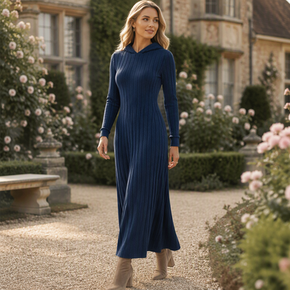 👗 50% Rabatt | Optisch längere Silhouette & gemütlicher Komfort – Rippstrick-Kapuzenkleid