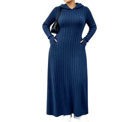 👗 50% Rabatt | Optisch längere Silhouette & gemütlicher Komfort – Rippstrick-Kapuzenkleid