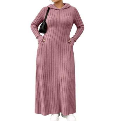 👗 50% Rabatt | Optisch längere Silhouette & gemütlicher Komfort – Rippstrick-Kapuzenkleid