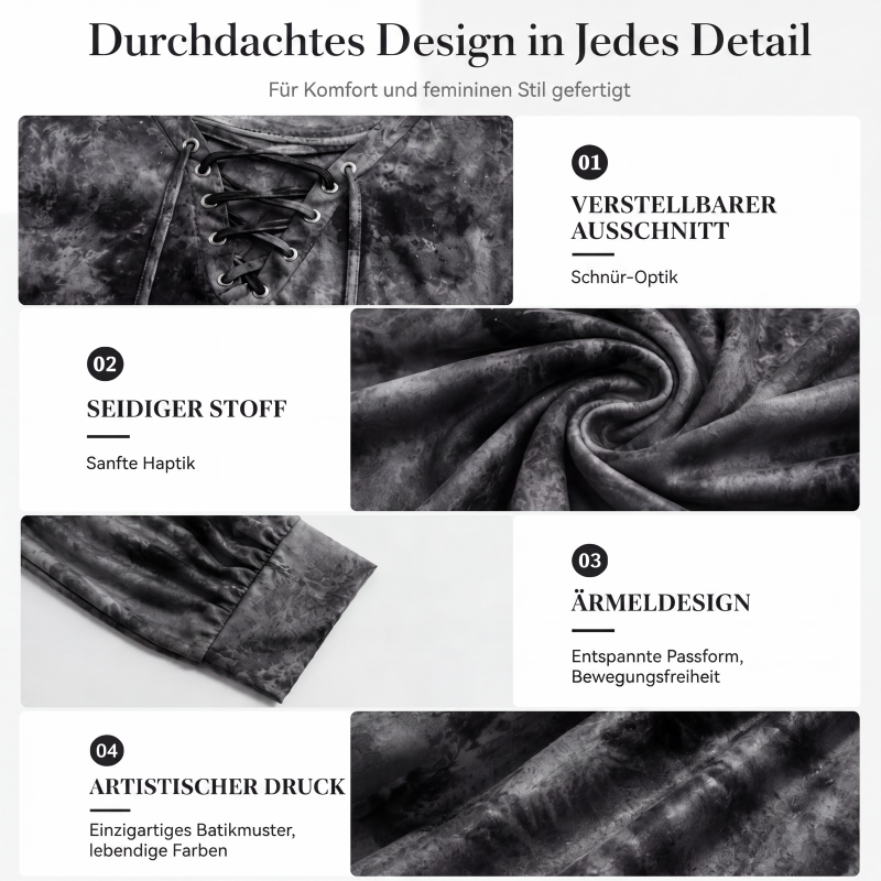 📢📢50% Rabatt!!! 🎉✨ Damen-Oberteil mit Batikmuster & Schnürung am V-Ausschnitt