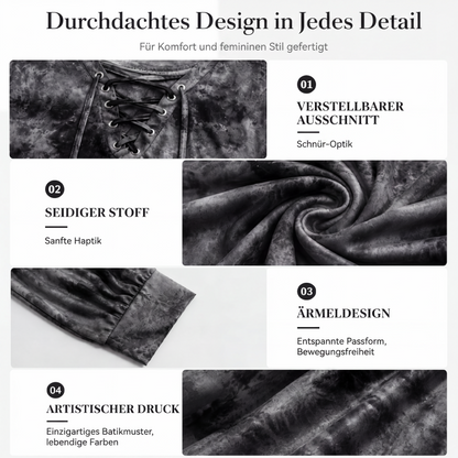 📢📢50% Rabatt!!! 🎉✨ Damen-Oberteil mit Batikmuster & Schnürung am V-Ausschnitt