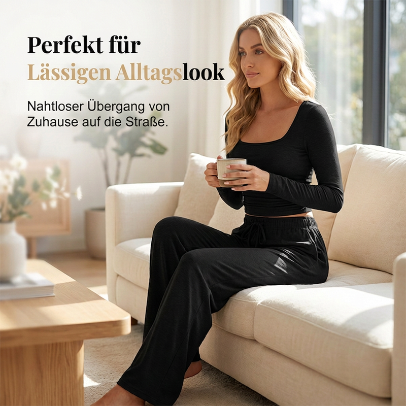 Damen-Set mit eckigem Ausschnitt und weitem Bein