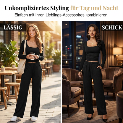 Damen-Set mit eckigem Ausschnitt und weitem Bein