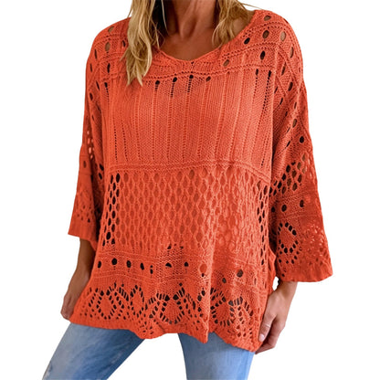 💎🔥 Jetzt im Trend –  Damen Lochstrick-Häkelpullover