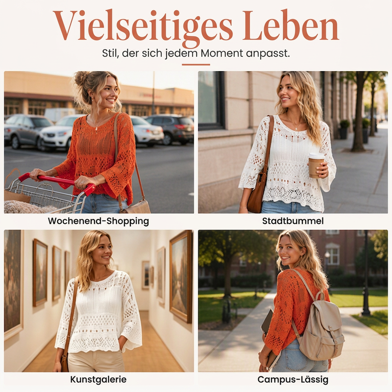 💎🔥 Jetzt im Trend –  Damen Lochstrick-Häkelpullover