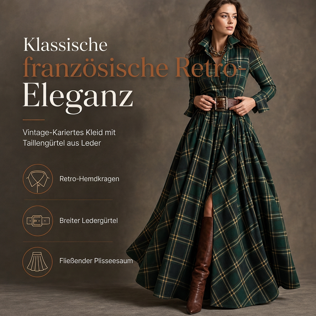 🔥Beliebtes Produkt ！✨Plus-Size-Kleid für Damen im französischen Vintage-Karomuster mit unregelmäßigem Saum und figurformendem, schlankmachendem Design