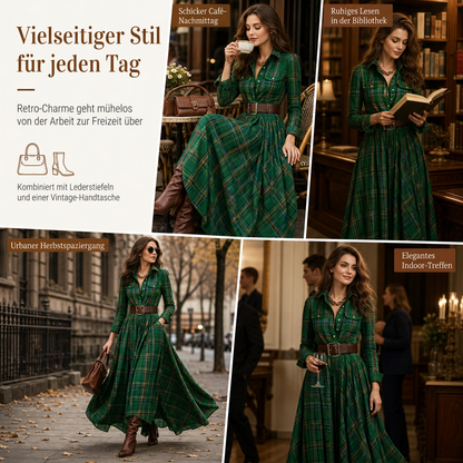 🔥Beliebtes Produkt ！✨Plus-Size-Kleid für Damen im französischen Vintage-Karomuster mit unregelmäßigem Saum und figurformendem, schlankmachendem Design